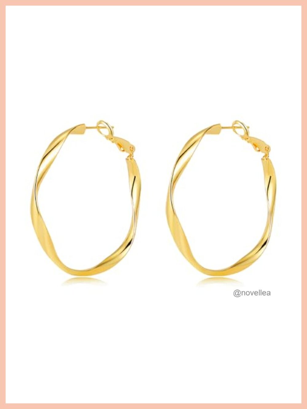 18K Gold Plated Twisted Hoop Earrings, 50mm Large Thin Hoops